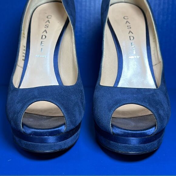 Casadei Womens Peep Toe Blue Suede High Stiletto Platform Heels 8.5B - Picture 2 of 12